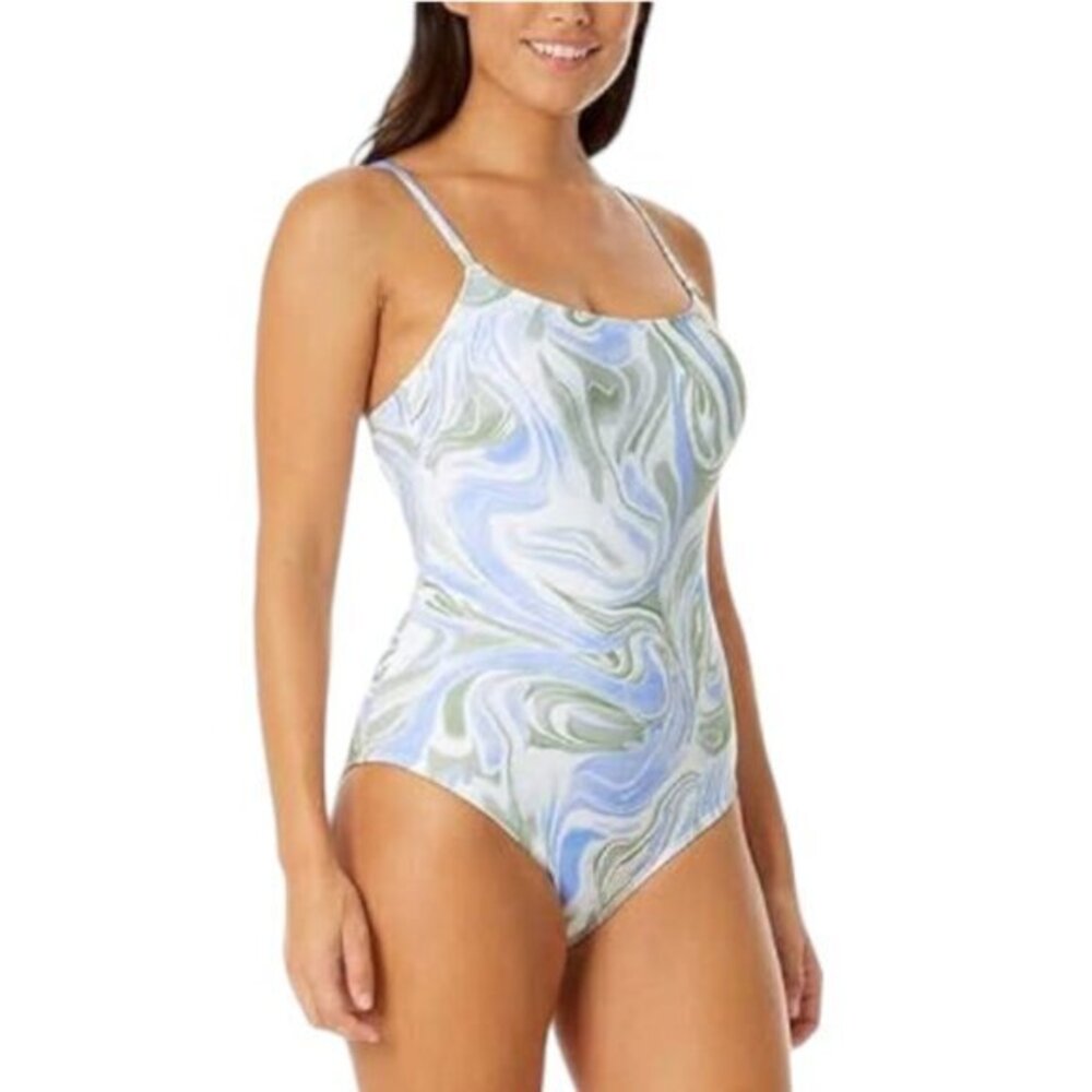 Hurley White Blue Swirl UPF 50+ Swimsuit Stripe Back Strap Size XXL NWT #0929-AZ